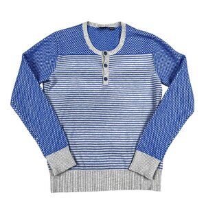 Armani Exchange Mens Bold Grey & Blue Striped Henley Shirt Sz Large